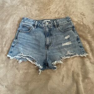 PacSun Distressed High-Rise Denim Shorts - Light Wash Blue